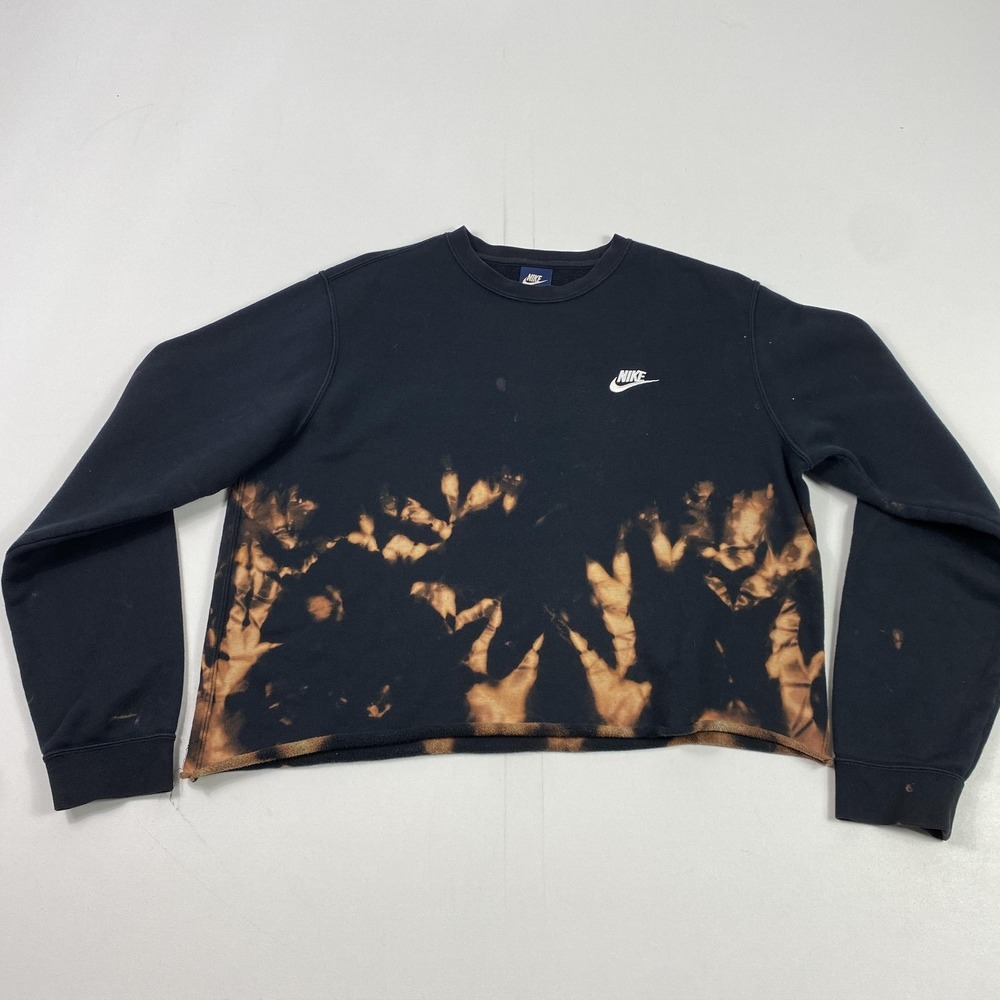 Nike Sweater Womens Large Bleach Tie Dye Crewneck Pullover Vintage Crop Top